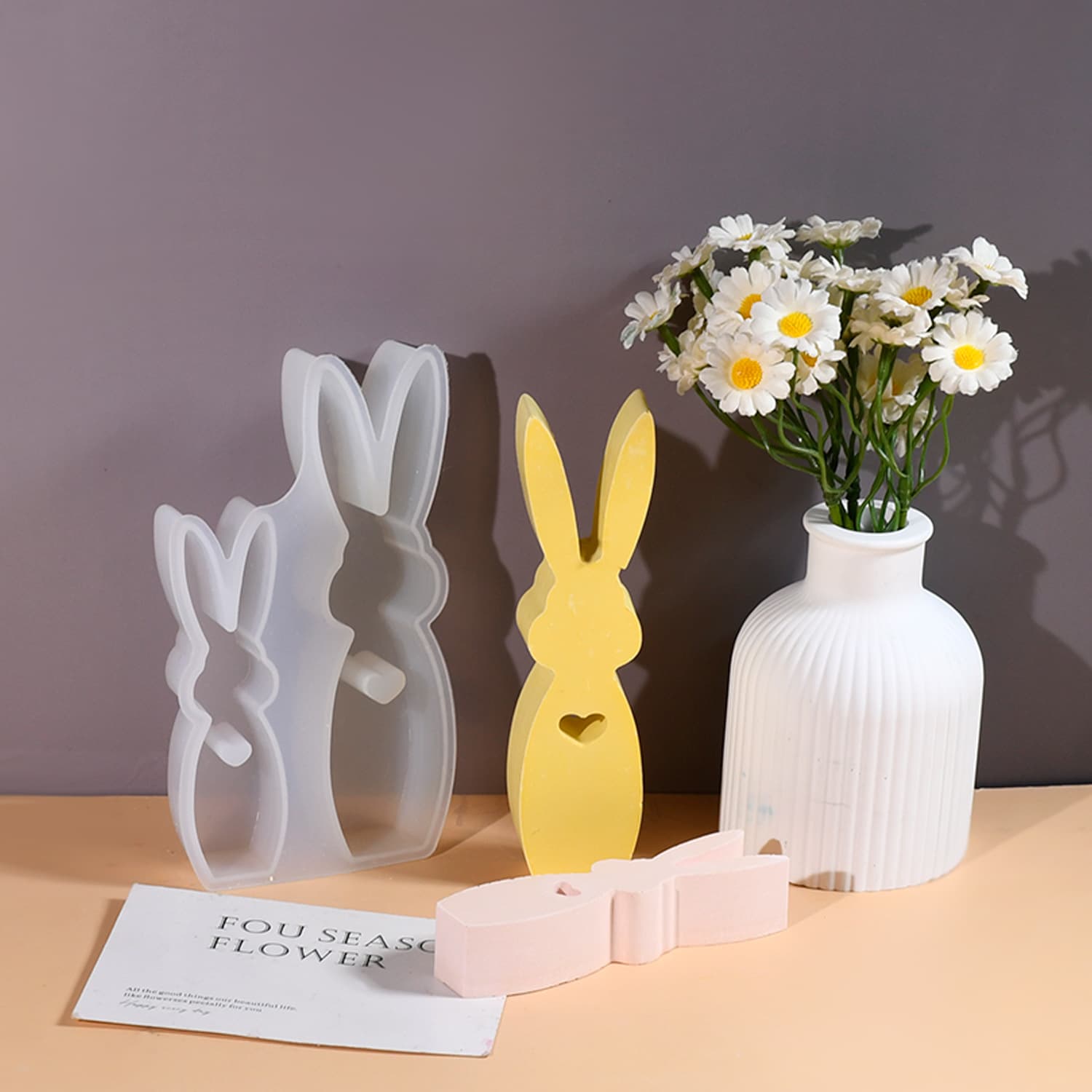 Baijiaxing Two-Piece Set Large and Small Rabbit Figurine Silicone Mold, Standing Rabbit Plaster Resin Mold, Easter