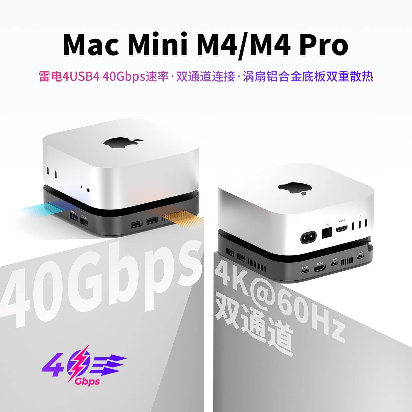Mac mini M4/M4 Pro Thunderbolt 4 Dual-Channel 40Gbps Solid-State Speed USB4 HDMI 4K60 Expansion Dock