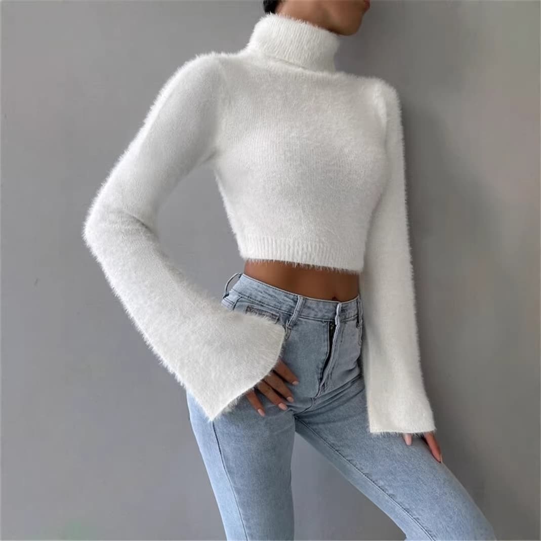 High Neck Crop Top with Exposed Navel, Fitted Short Top for Women