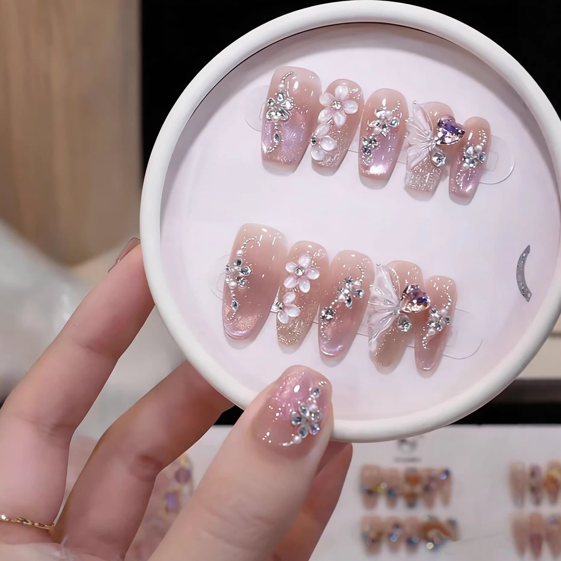 【Spring is Full】Purely Handmade Wearable Nails New Fairy Style Advanced Whitening Purely Handmade Wearable Nail Patch