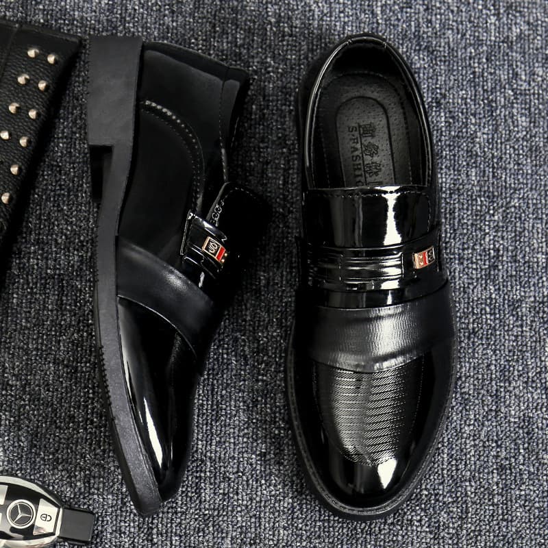 Men's Black Leather Casual Business Formal Shoes Breathable Youth Wedding Shoes Korean Style English Version Men's