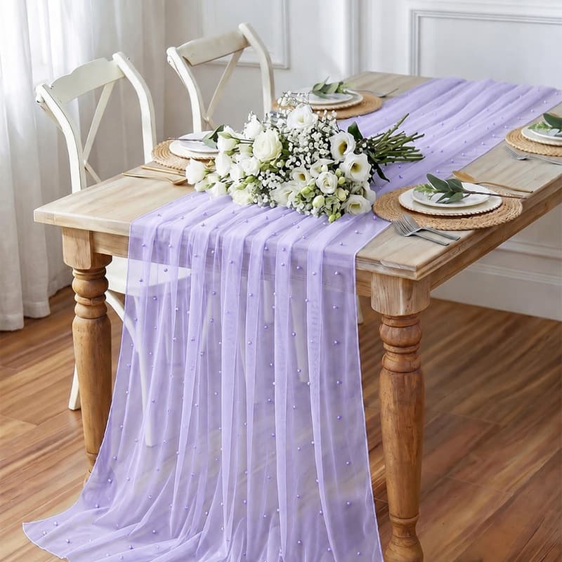 Light Green Pearl Mesh Table Runner Fresh Forest Style Holiday Party Dessert Table Decoration Table Runner Chair Back Mesh Decor