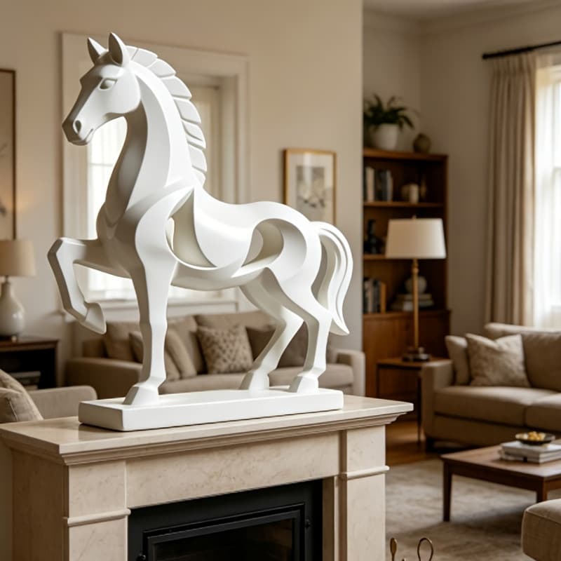 Best-selling 3D Printed White Horse Sculpture, Minimalist Geometric Horse Statue Decor, Contemporary Art Ornament