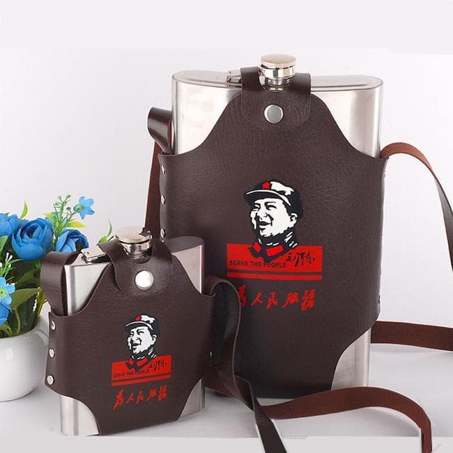 Stainless steel flat wine bottle half a catty 1 catty 2 catties portable outdoor portable water bottle retro mini household white steel Zhao Zhizhou