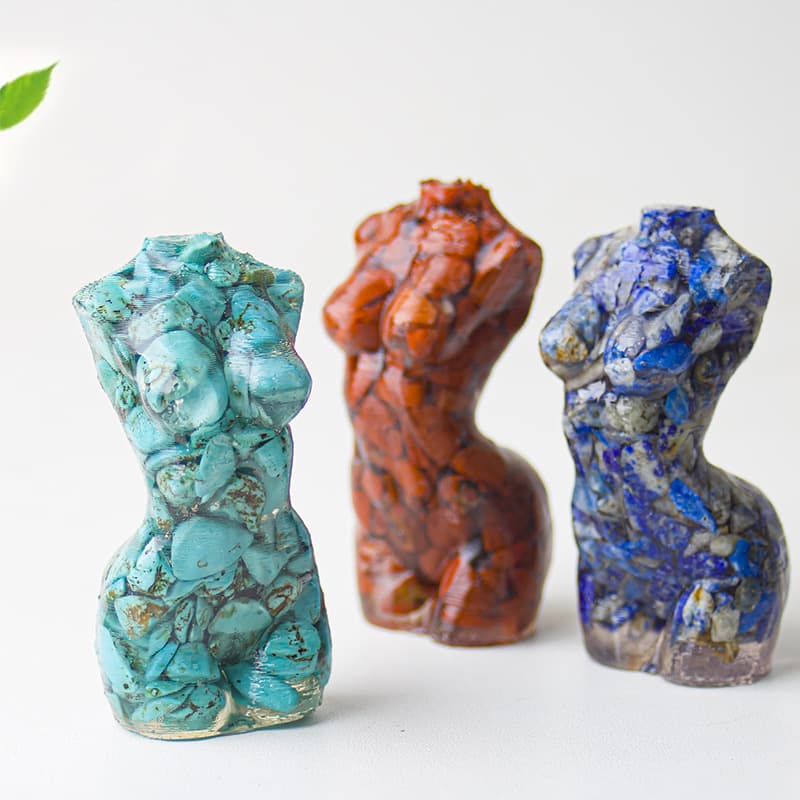 Resin and Natural Crystal Female Body Sculpture Ornament for Greenery, Desktop, Office, Home Decor Statue