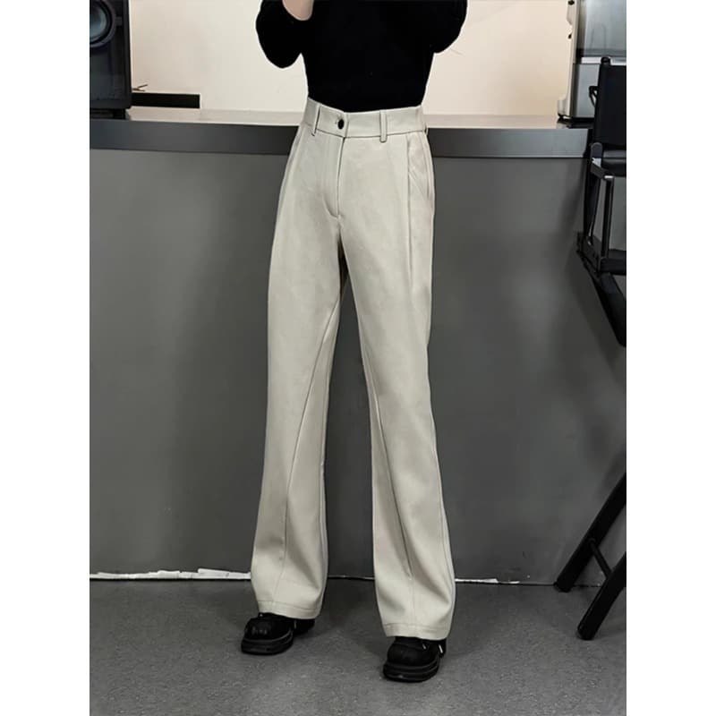 Black high-waist slim scimitar trousers men's drapey high-end handsome trousers cleanfit straight-leg boot-cut trousers