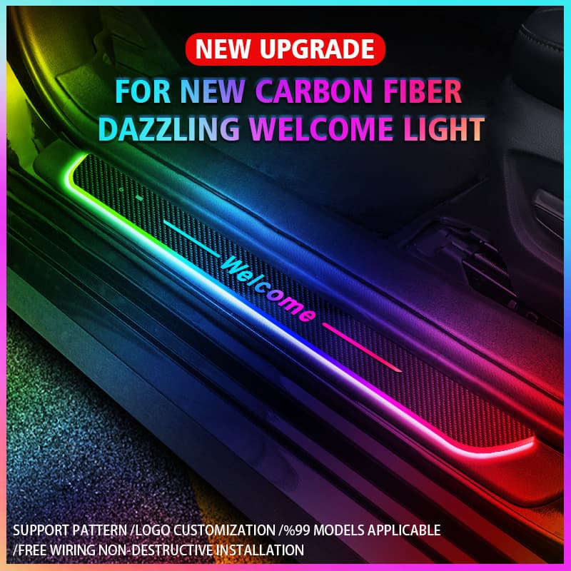 Manufacturer produces car welcome pedal lights LED streamer carbon fiber threshold light bar door welcome lights without wiring