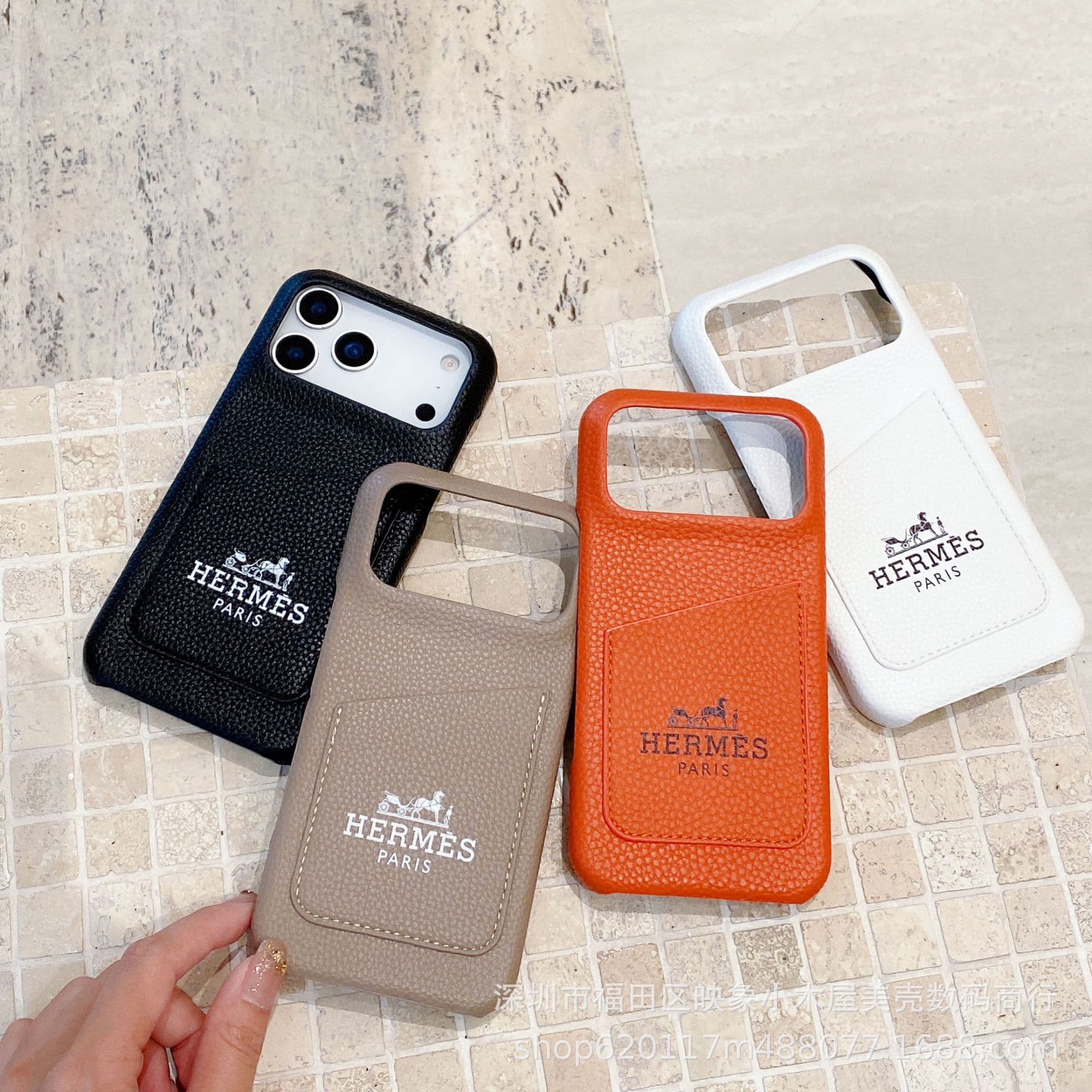 The new iPhone17 card protective case is suitable for Samsung S23/24 U litchi pattern card holder mobile phone protective case