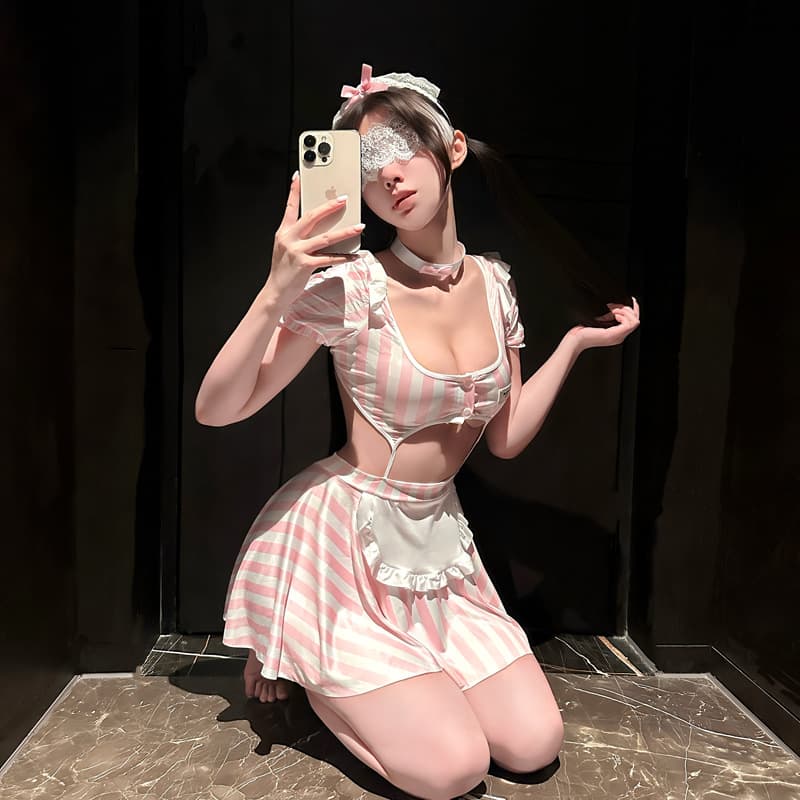 Sweet Charm Lingerie Striped Temptation Maid Flirting Sexy Lingerie Pure Desire Back Split Fetish Wear