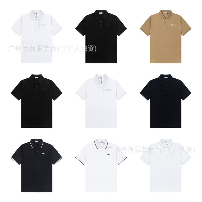 Cross-border correct high version. Dijia pique cotton. Letter logo solid color turn-down collar T-shirt men's and women's short sleeve polo shirt