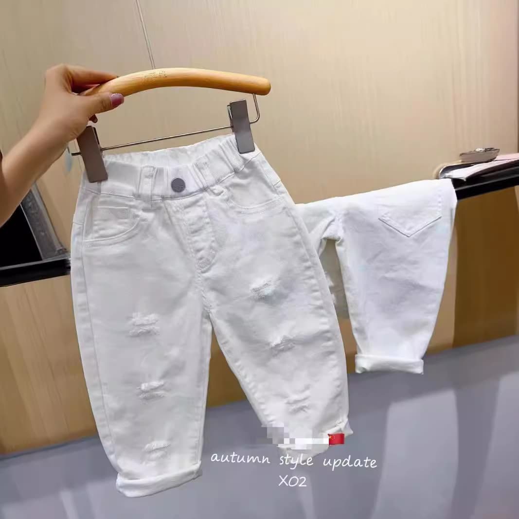 Children's clothing, children's ripped jeans, children's autumn new white trousers, baby fashion casual ripped pants