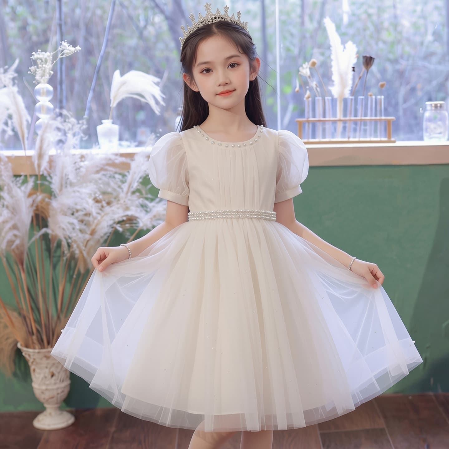 Girls host dress, wedding piano performance dress, children's high-end light luxury niche princess dress, flower girl dress