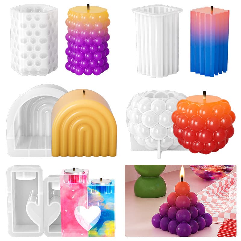 36 Dropping Glue Candle Mold Crystal Cluster Round Ball Arch Polka Dot Rubik's Cube Candle Storage Handmade Resin Silicone Mold