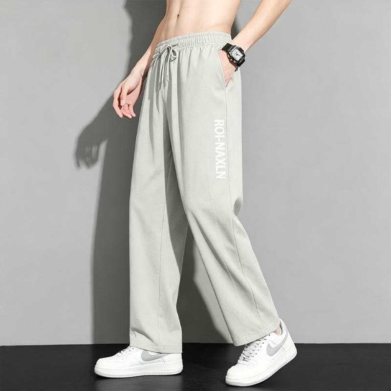 Ice Silk Trousers Men's Drape Thin Nine-Point Plus Size Casual Pants Men Loose Trendy Straight Quick-Dry Sports Trousers Fashion