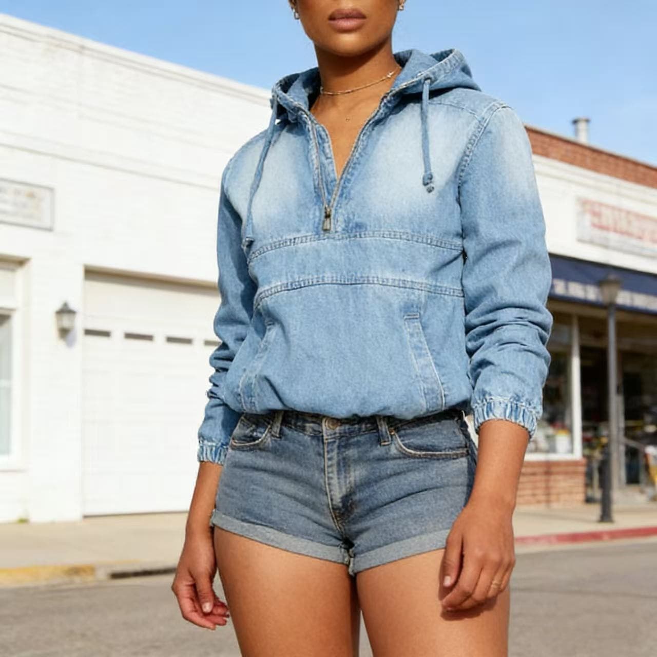 Cross-border Trade TK Women's Denim Washed Denim Hooded Pilot Jacket Four Seasons Fitness Jacket Women