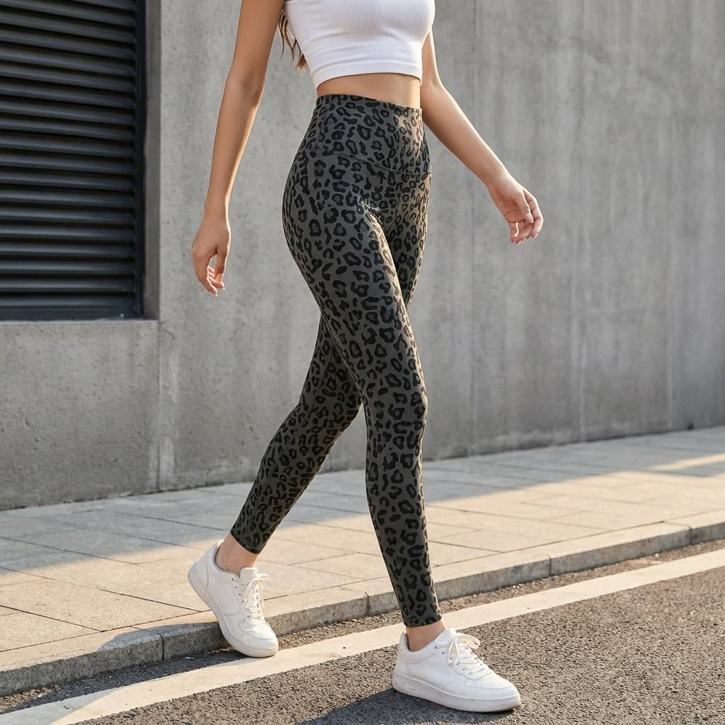 Women's Plus Size Leopard Print Yoga Shark Pants, High-Waist Slimming Sports Base Layer Pants for Spring and Autumn