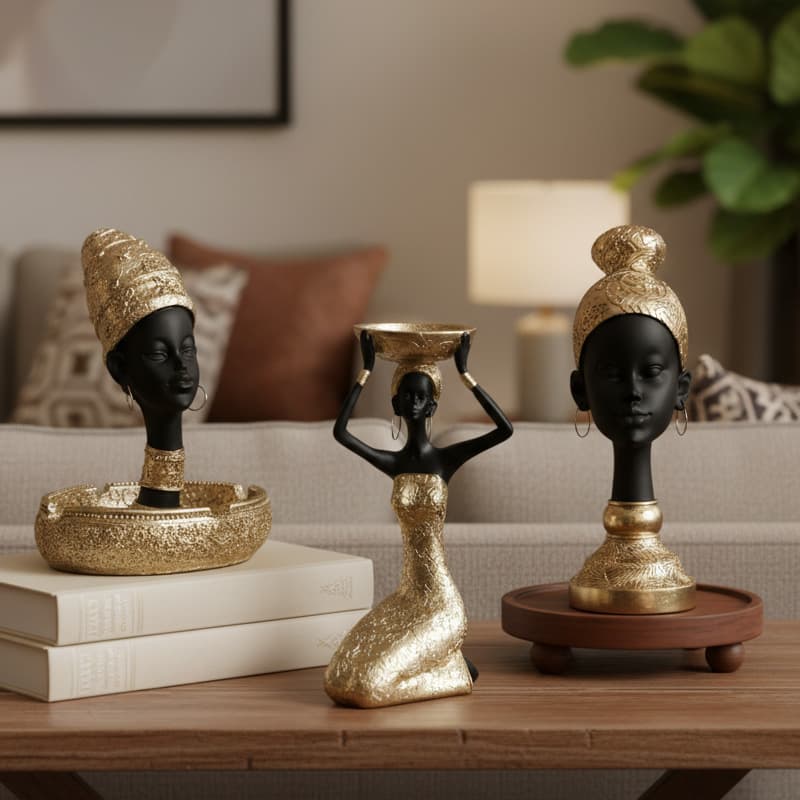 European Style Creative Resin African Black Woman Bust Statue Ornament Home Decor Living Room TV Cabinet Wine Cabinet Entryway