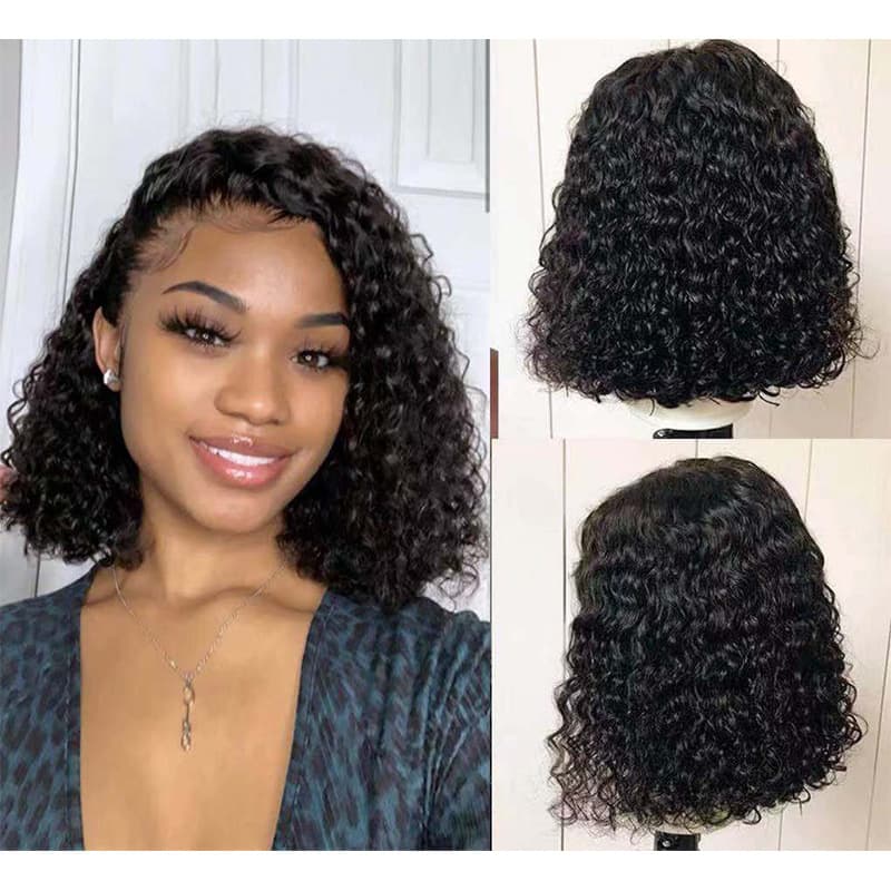 European and American Wig Chemical Fiber Mid-Split Front Lace Hand-Woven Hair Small Curly Short Hair Wig High Temperature Silk Chemical Fiber Wig Headgear