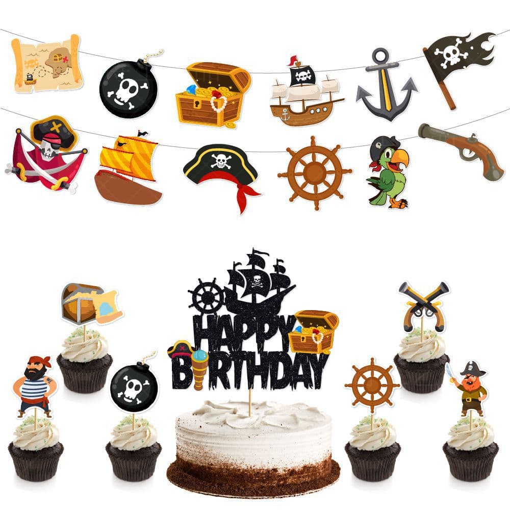 Kids Pirate Birthday Decoration Banner Insert Pirate Theme Birthday Party Decoration Banner Cake Topper