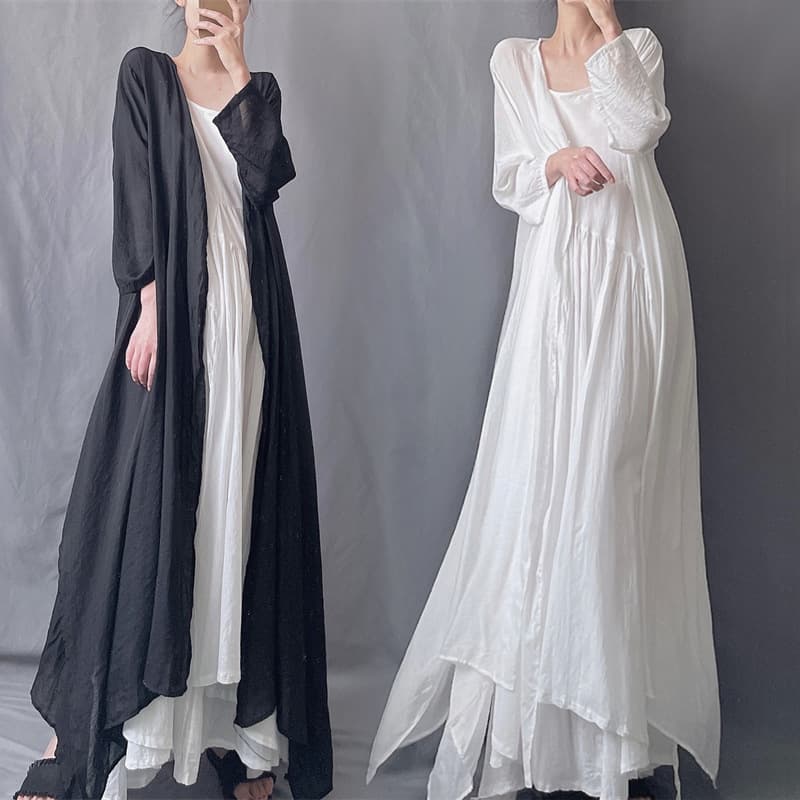 Black and white minimalist one button extra long irregular long sleeves elegant sun protection big cardigan temperament spring and summer thin windbreaker for women