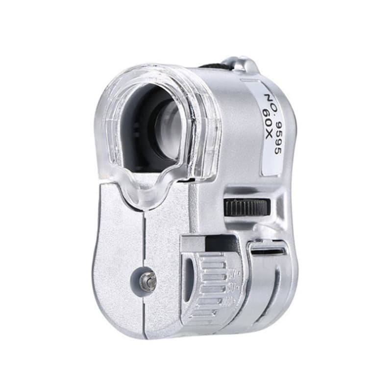 Portable microscope with 60x magnification, LED light, UV counterfeit money detector, for authenticating jewelry, antiques, and stamps (9595).