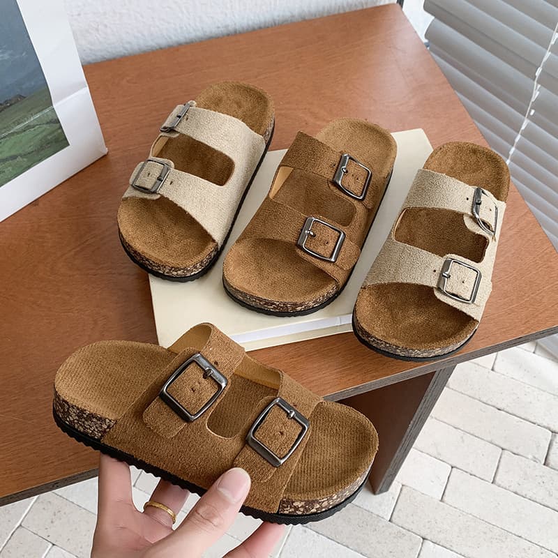 Children's Birkenstock Cork Fabric Retro Summer New Double Buckle Adjustable Outdoor Thick Sole Non-Slip Sandals Boy