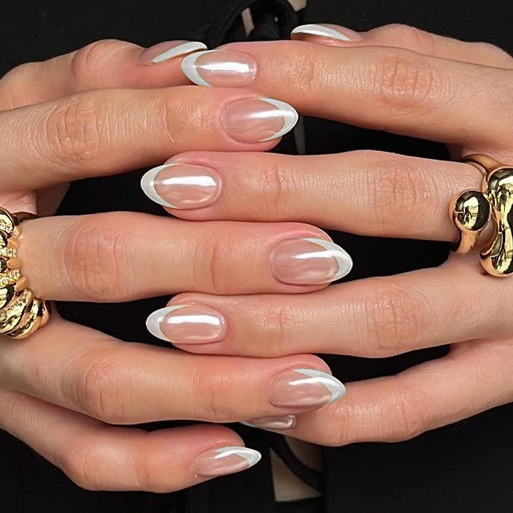 New Electroplated Nude Wearable Nails High-End Short Round False Nails French Pure 32 Pieces Removable Manicure
