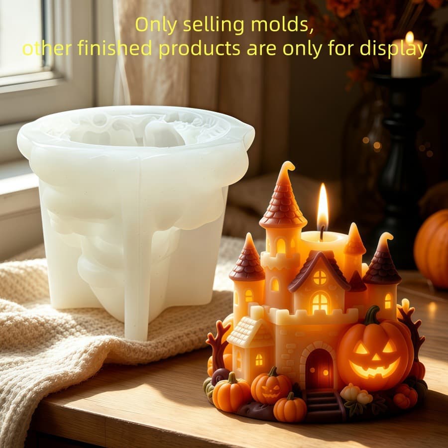 BD Halloween Castle Pumpkin Resin Silicone Mold Castle Pumpkin Concrete Cement Silicone Mold