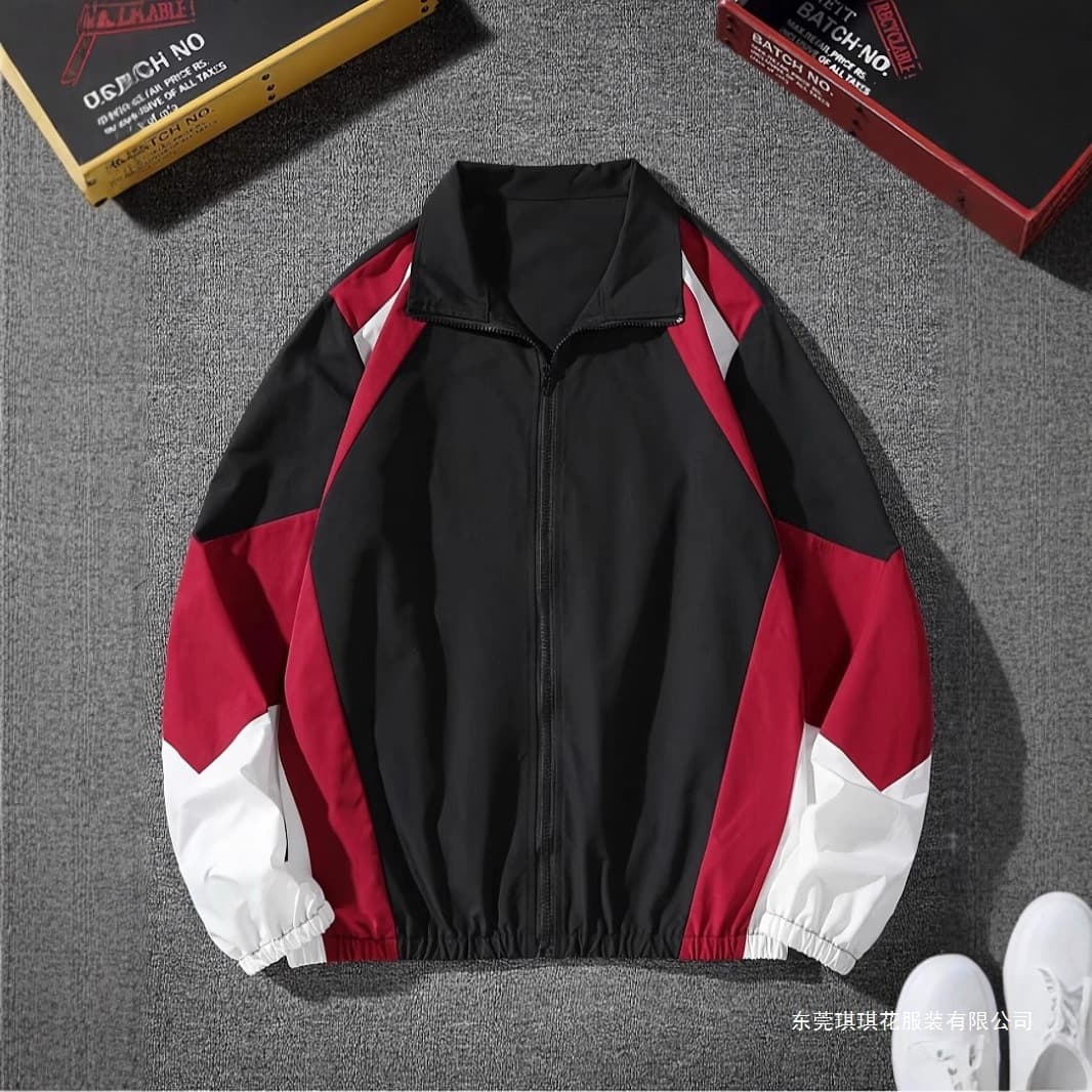 Men's Color Block Zip Jacket, Regular Fit Long Sleeve Casual Coat, Suitable for Spring and Autumn
