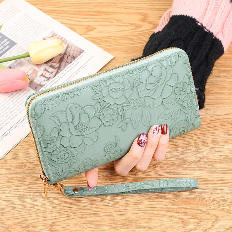 New Cross-border Long Zipper Clutch Bag Large Phone Bag Embossed Design Billfold Minimalist Women's Wallet Trendy