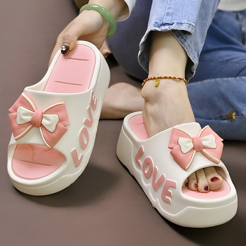 Thick Sole Slippers for Women Summer Indoor Home Fashion Bow Sandals Bathroom Non-Slip Outdoor Beach Slippers
