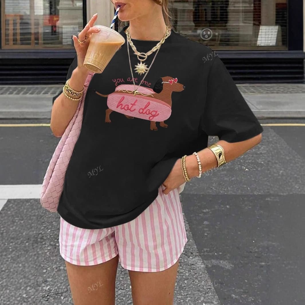 Cross-Border Aliexpress Women's Summer Cartoon Dog Print Short Sleeve Y2K Baby Tee Short Casual T-Shirt