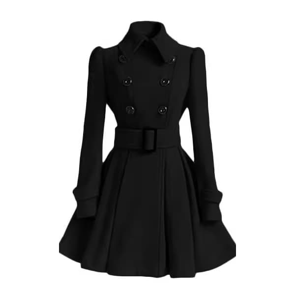 Women's Slim-Fit Long Wool Coat with Belt for Cross-Border European and American Style