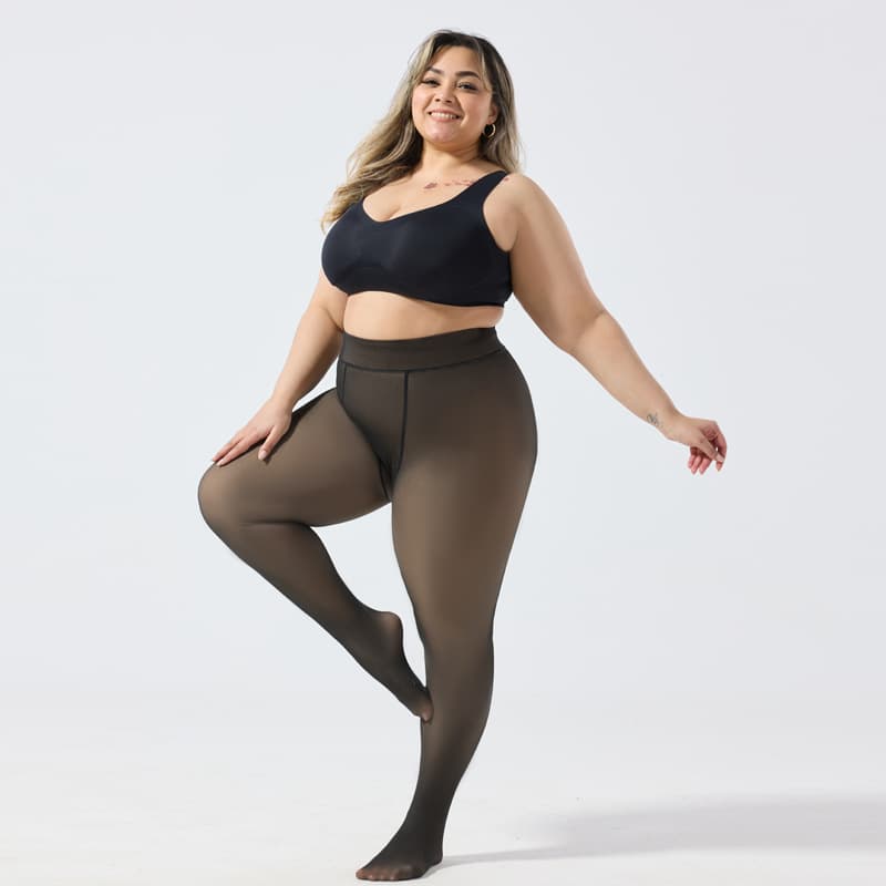 Cross-Border Hot-Selling Black Transparent Soft Washed One-Piece Pants, Plus-Size Women's Fleece-Lined Thickened Tights for Autumn and Winter