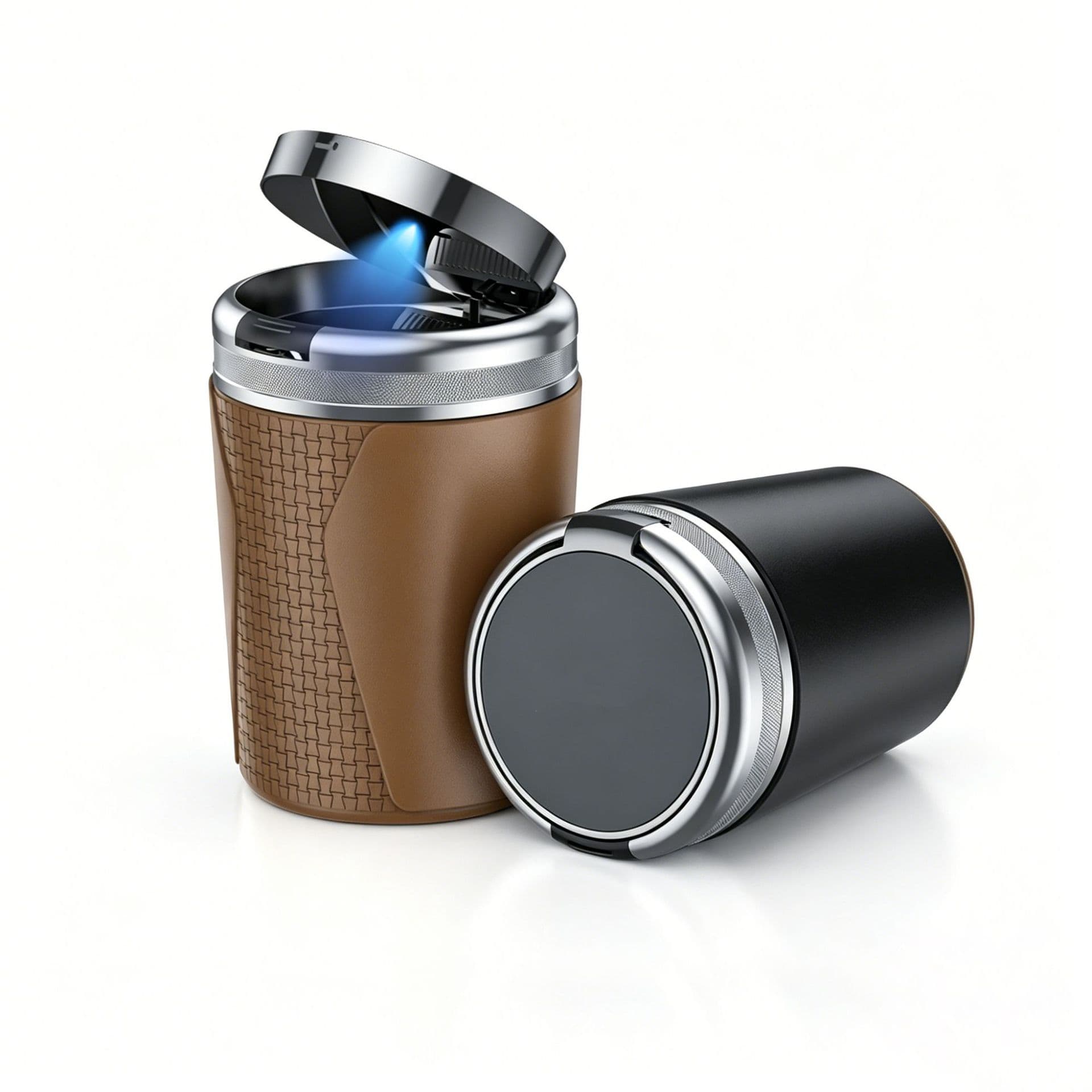 New product launch button car ashtray black with cigarette clip sealed anti-odor light luxury car interior ashtray