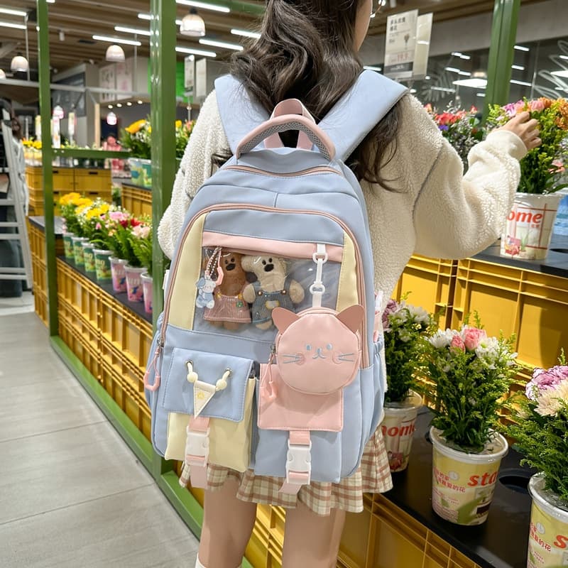 Girl's Ins-style Large Capacity Clear Ita Bag Cute Middle School Student Laptop Backpack High School Student Double Shoulder Bag Trendy