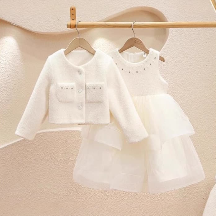 Spot 2025 girls small fragrant two-piece dress autumn and winter princess dress baby girl fashionable tutu skirt girl