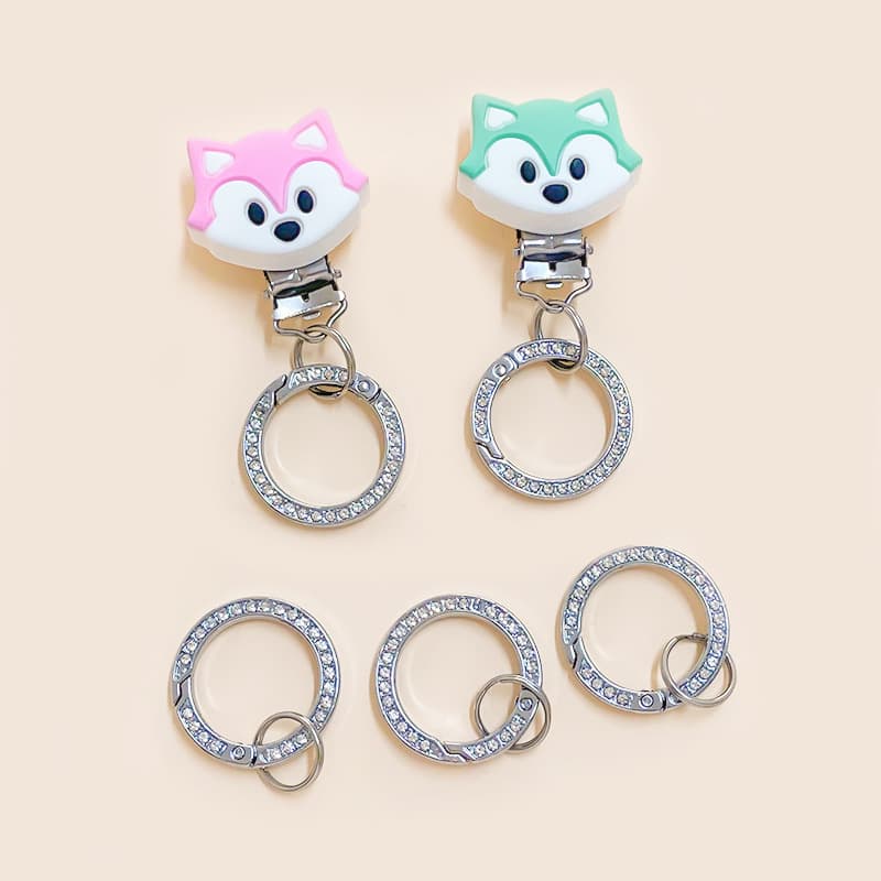 Fox First Generation Silicone Pacifier Clip Stainless Steel Colorful Anti-Loss Pacifier Chain Accessories Husky Anti-Drop Metal Clip