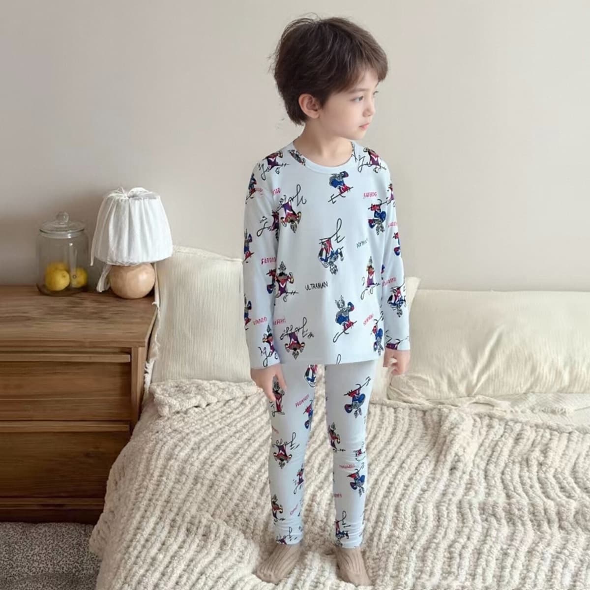 Kids Thermal Underwear Set for Boys and Girls, Seamless Two-Piece Pajama Set, Cotton Homewear Inner Wear