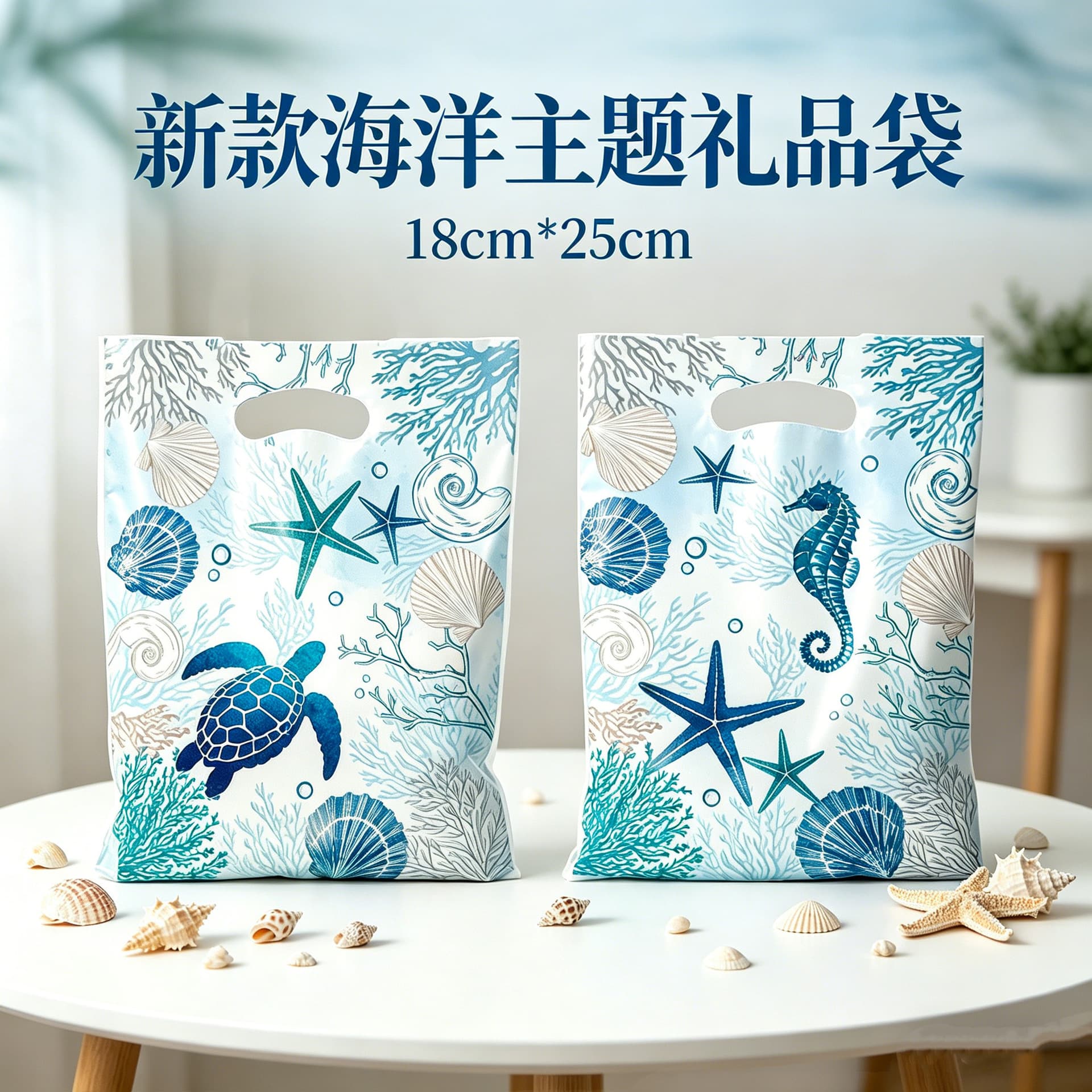 New Ocean Theme Plastic Gift Bag Birthday Party Favor Bag Ocean Print Plastic Tote Bag