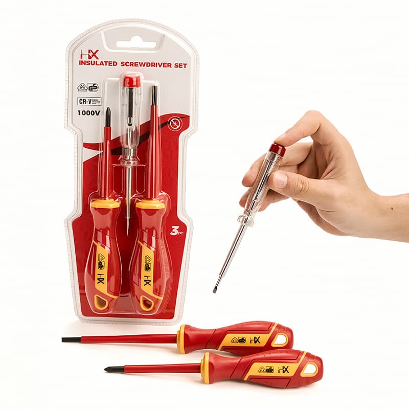 3-Piece VDE Screwdriver Set, Phillips and Flathead Screwdrivers, VDE Screwdriver Set for Household Repairs and Electricians