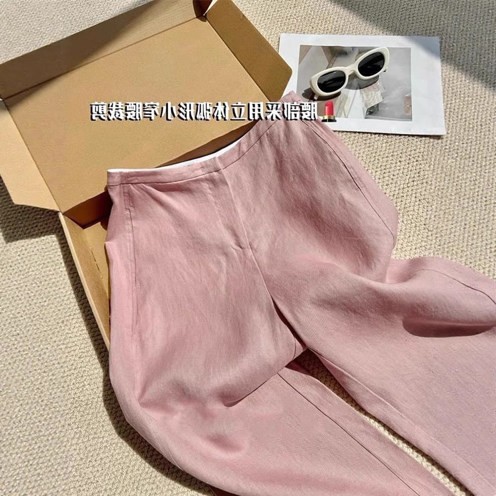 No D recommended! [Ultimate Relaxed Fit] Low-saturation pink linen pants, breathable, cool, old-money style trousers