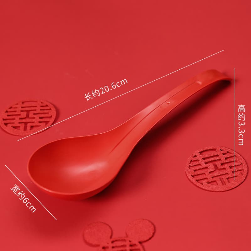 Red Wedding Disposable Spoons, Long-Handle Large Size, Heat-Resistant Thick Food-Grade Commercial Wholesale