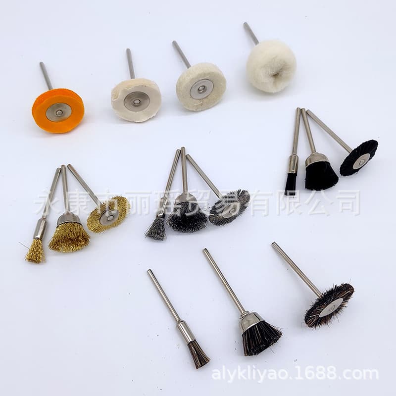 2.35mm Handle Mini Brush Polishing Nylon Steel Copper Wire Leather Cloth Brown Bristle Wool Wheel Tool Brush Grinding Head
