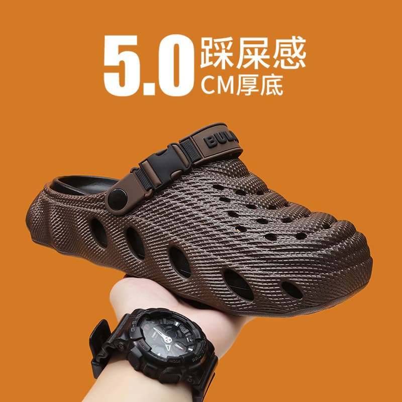 Men's Crocs, Summer Outdoor Wear, Non-Slip Wear-Resistant Thick Sole Sports Cloud-Like Feel, Covered-Toe Slippers, Two-Wear Beach Sandals