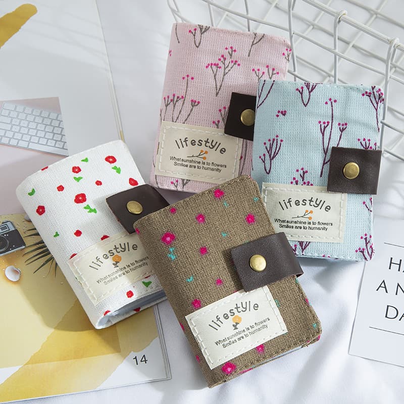 Countryside Floral Canvas Card Holder Women's Multi-card Slot Document Holder Student 20-card Slot Card Case Credit