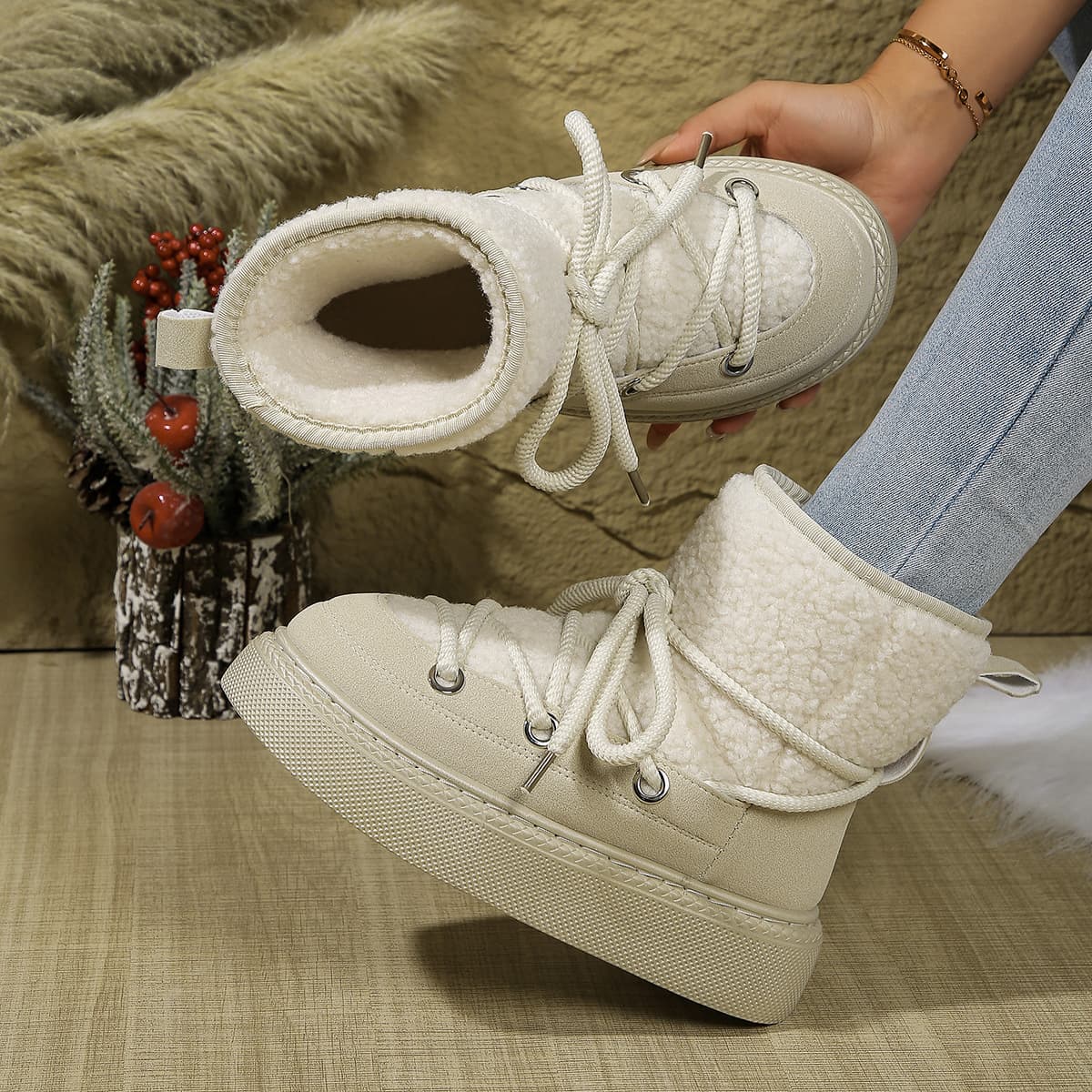 Oversized Thick-Soled Cross-Strap Snow Boots 2025 Autumn/Winter New Thick Mid-Calf Warm Women's Boots