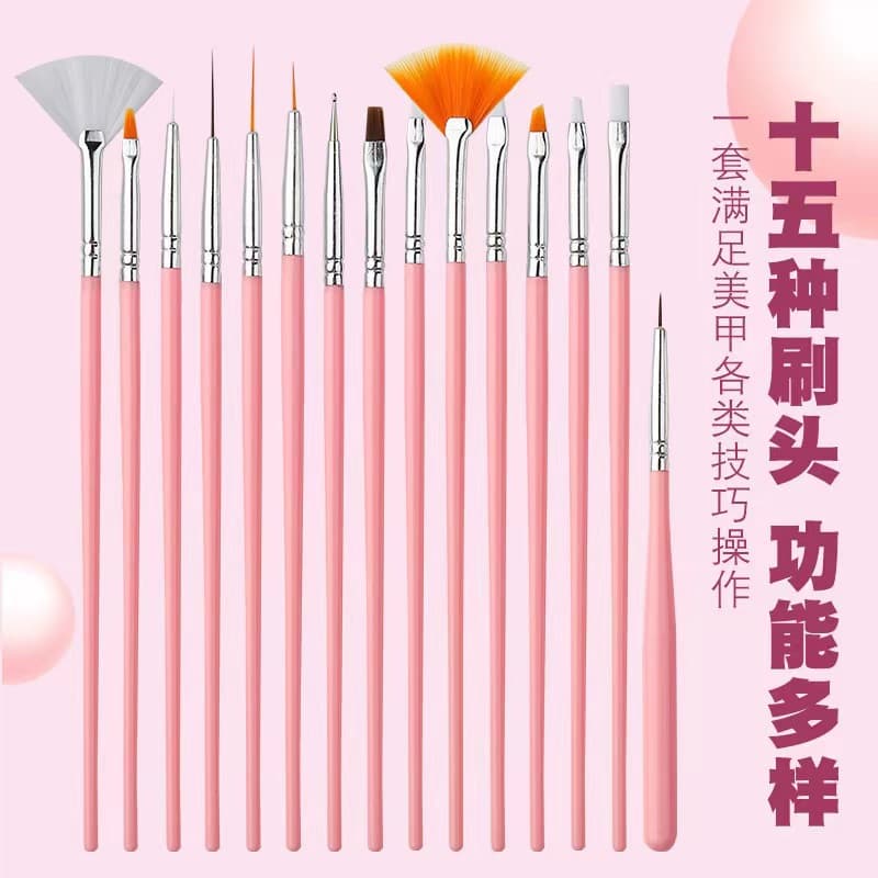 15-Piece Nail Art Brush Set + 5 Acrylic Dotting Pens, Glitter Dotting Pens, Painting Brushes, Liner Brushes, Gel Brushes
