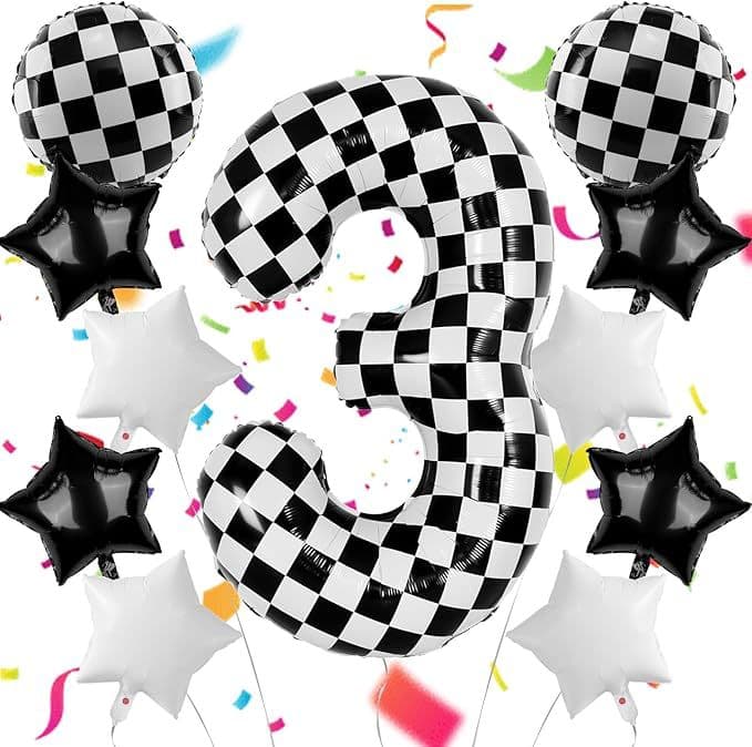 40-inch Digital Black and White Checkered Flag Racing Theme Balloon Set for Boys' Birthday Party Racing Theme Balloons Wholesale