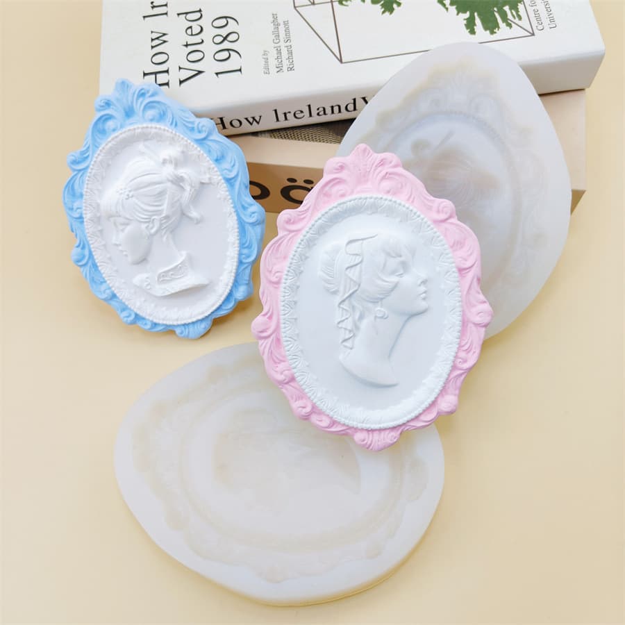 European Vintage Girl Relief Photo Frame Silicone Mold for Aromatherapy Plaster Painting Ornaments DIY Epoxy Resin Mold